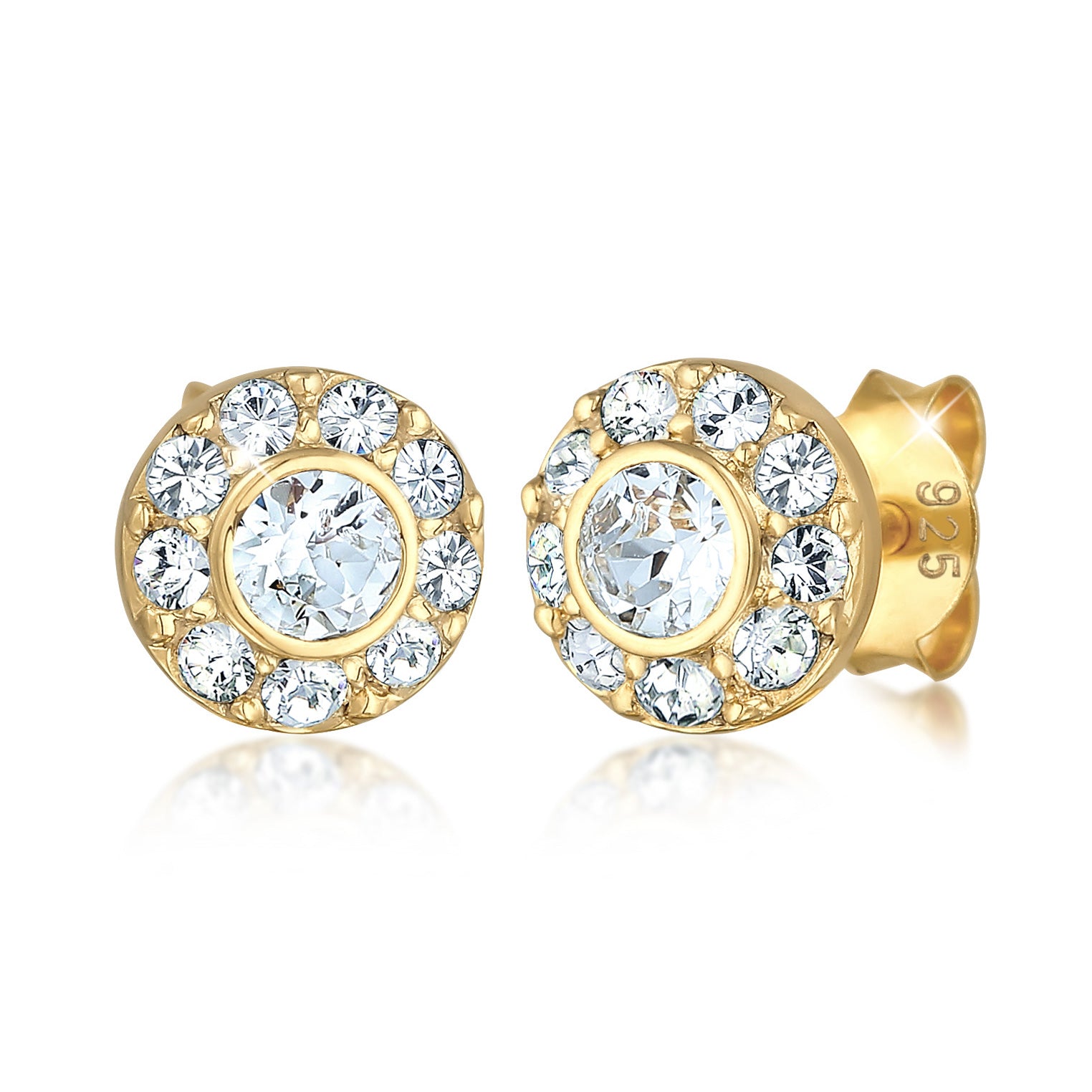 Gold - Elli | Ohrstecker Rund | Mit Kristallen von Swarovski® (weiß) | 925er Sterling Silber vergoldet