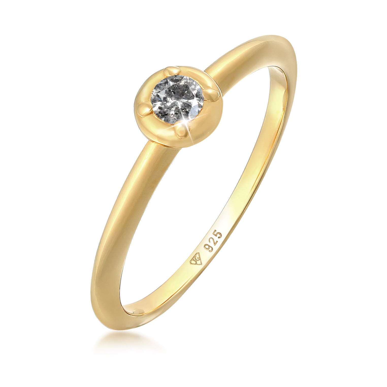 Gold - Elli DIAMONDS | Ring | Salt & Pepper Diamant (0.05 ct.) | 925er Sterling Silber Vergoldet