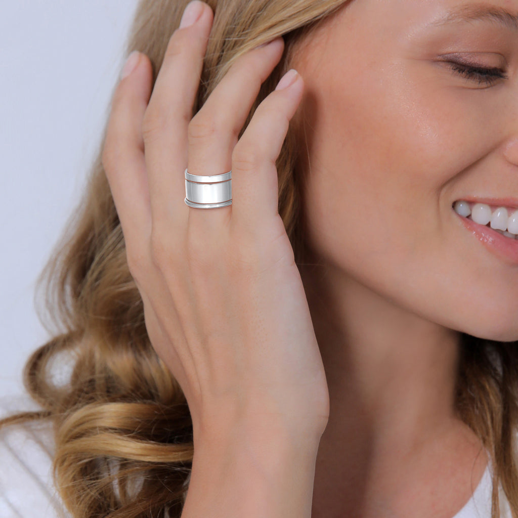 Silber - Elli | Bandring 3er Set Breit & Schmal | 925er Sterling Silber