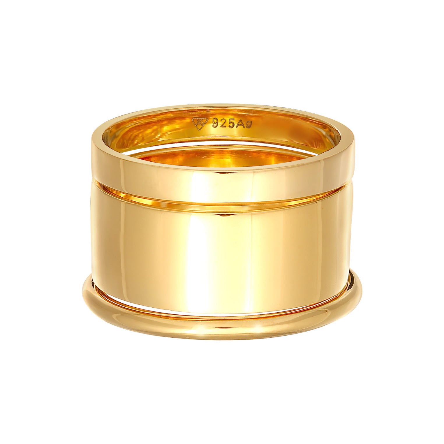 Gold - Elli | Bandring 3er Set Breit & Schmal | 925er Sterling Silber