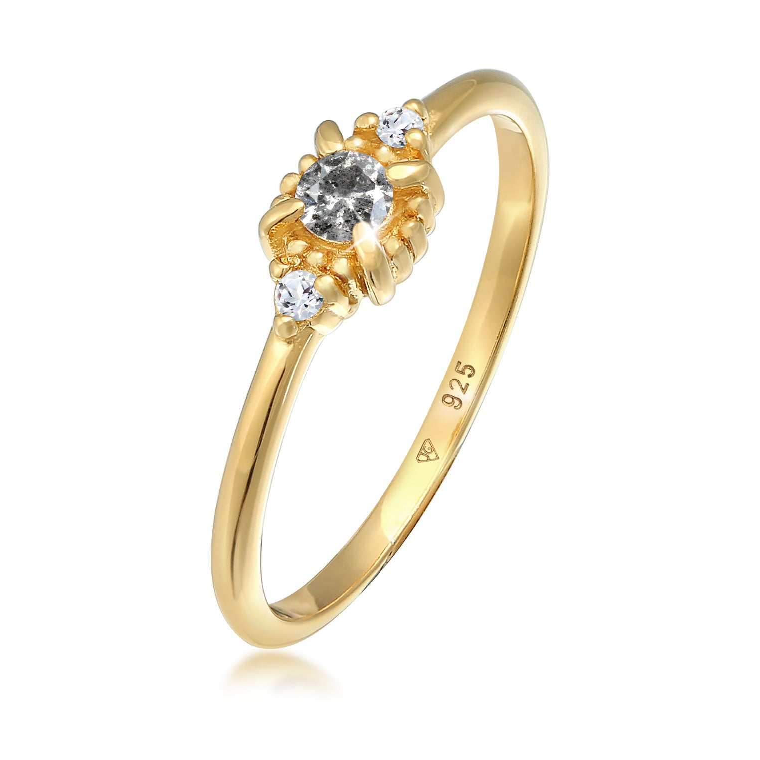 Gold - Elli DIAMONDS | Verlobungsring | Salt & Pepper Diamant (0.11 ct.), Topas (weiß) | 925er Sterling Silber