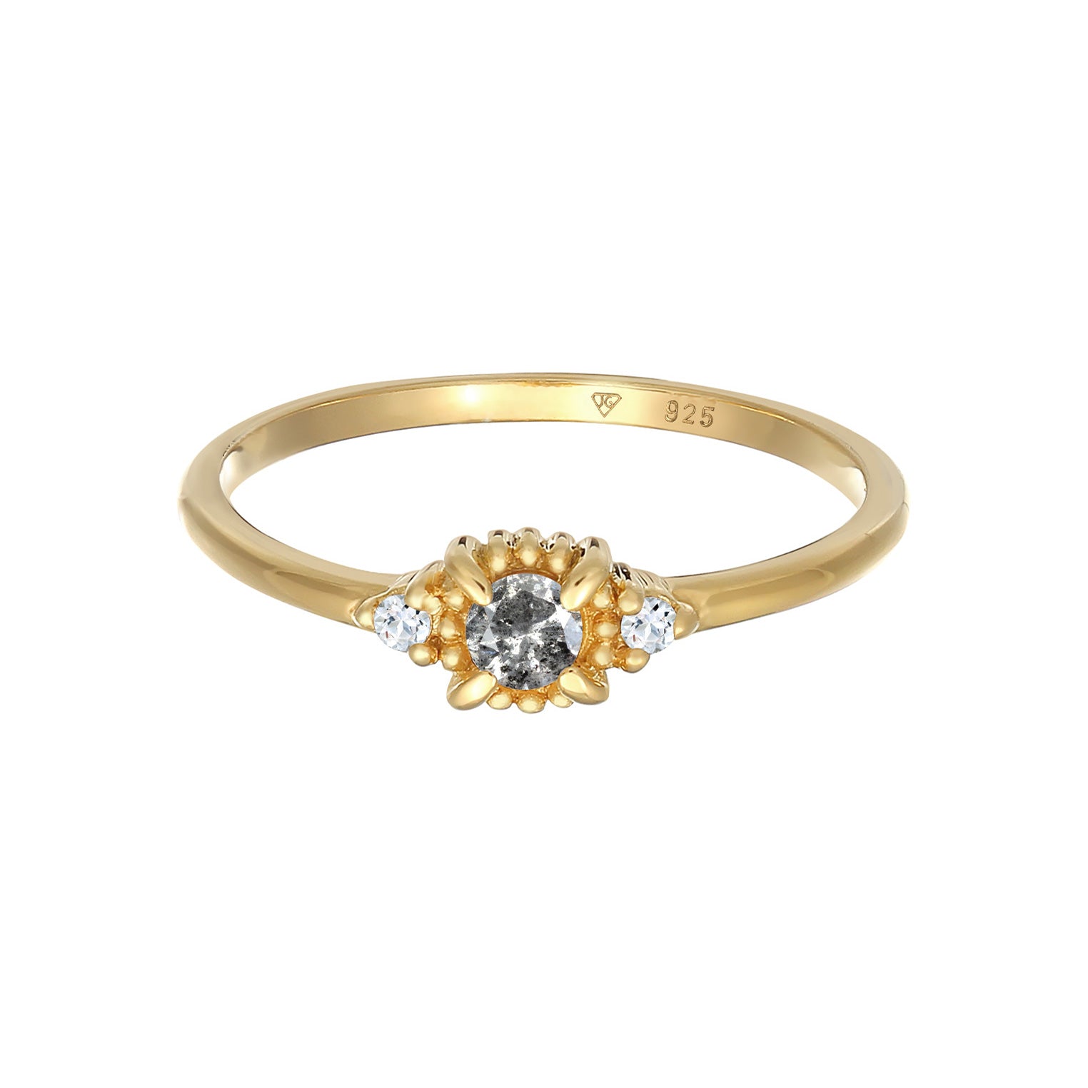 Gold - Elli DIAMONDS | Verlobungsring | Salt & Pepper Diamant (0.11 ct.), Topas (weiß) | 925er Sterling Silber