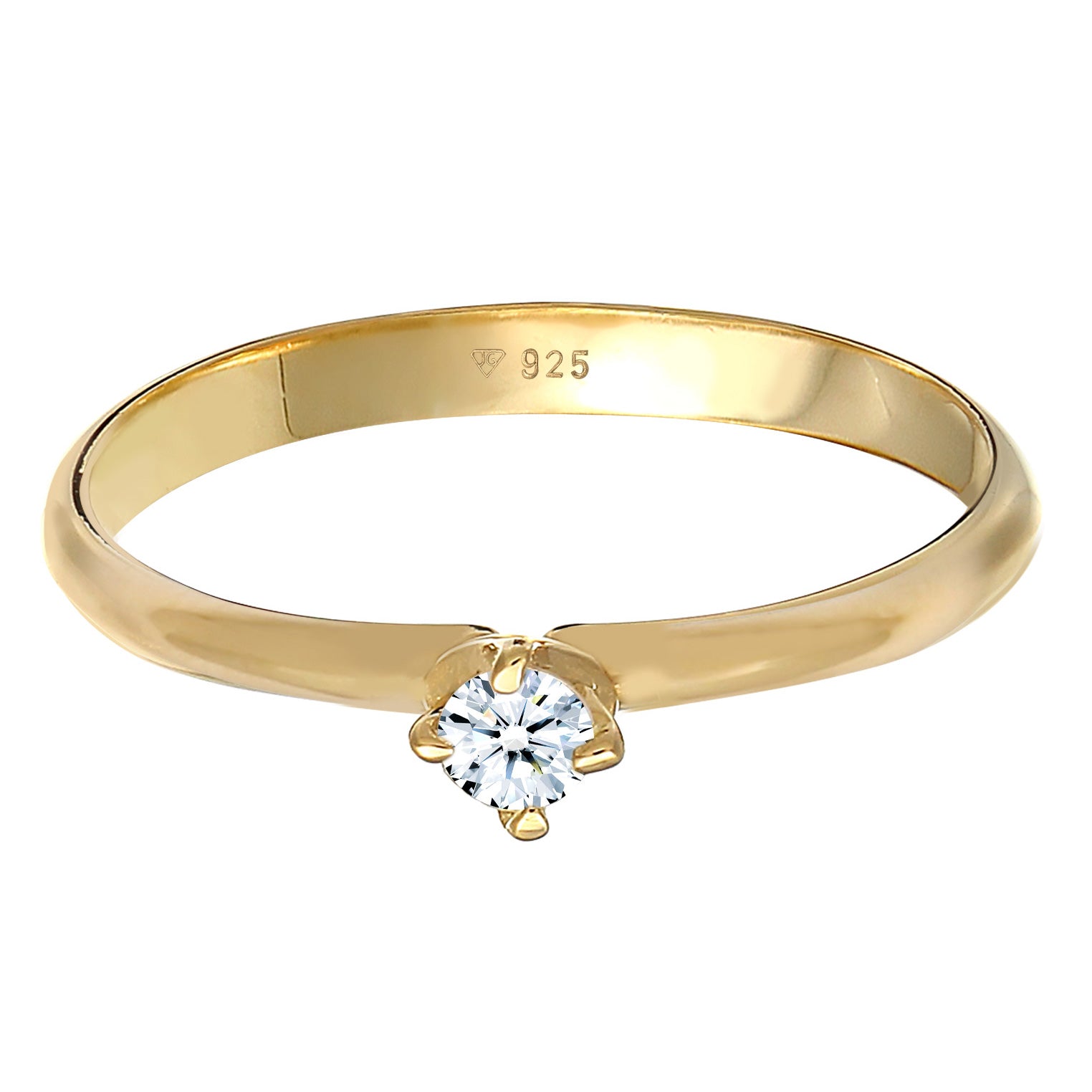 Gold - Elli DIAMONDS | Verlobungsring Solitär Klassisch | Diamant (0.11 ct.) | 925er Sterling Silber