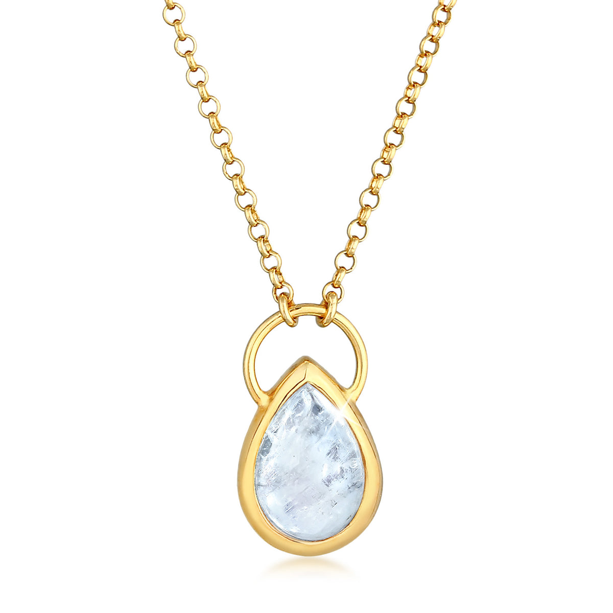 Gold - Elli PREMIUM | Halskette Tropfen | Mondstein (weiß) | 925er Sterling Silber