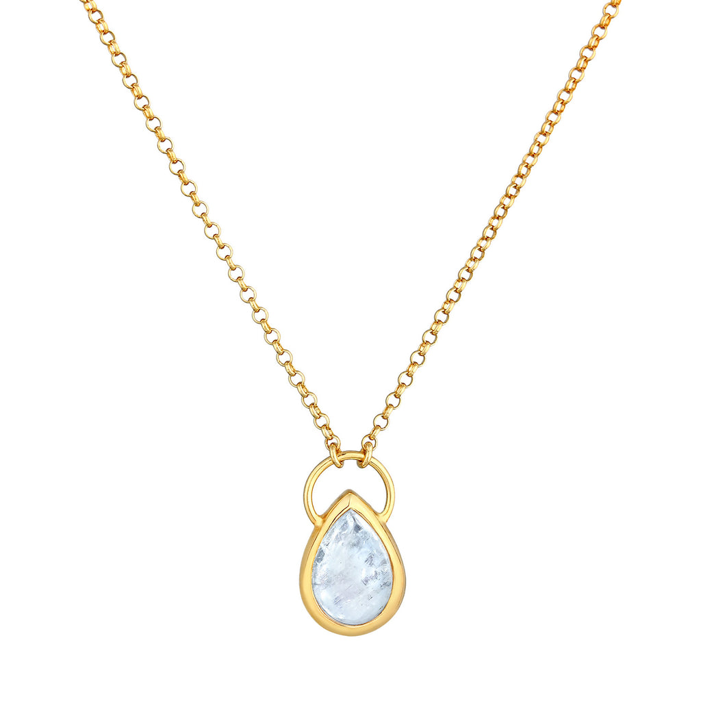 Gold - Elli PREMIUM | Halskette Tropfen | Mondstein (weiß) | 925er Sterling Silber