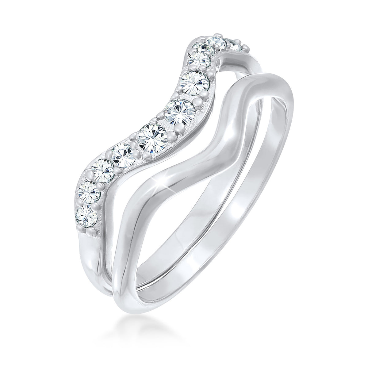 Silber - Elli | Ringset Welle | Mit Kristallen von Swarovski®n (Weiß)| 925er Sterling Silber