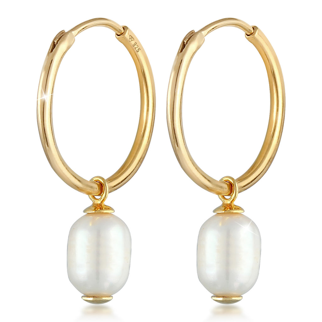 Gold - Elli PREMIUM | Creolen Barock | Süßwasserperle | 925er Sterling Silber