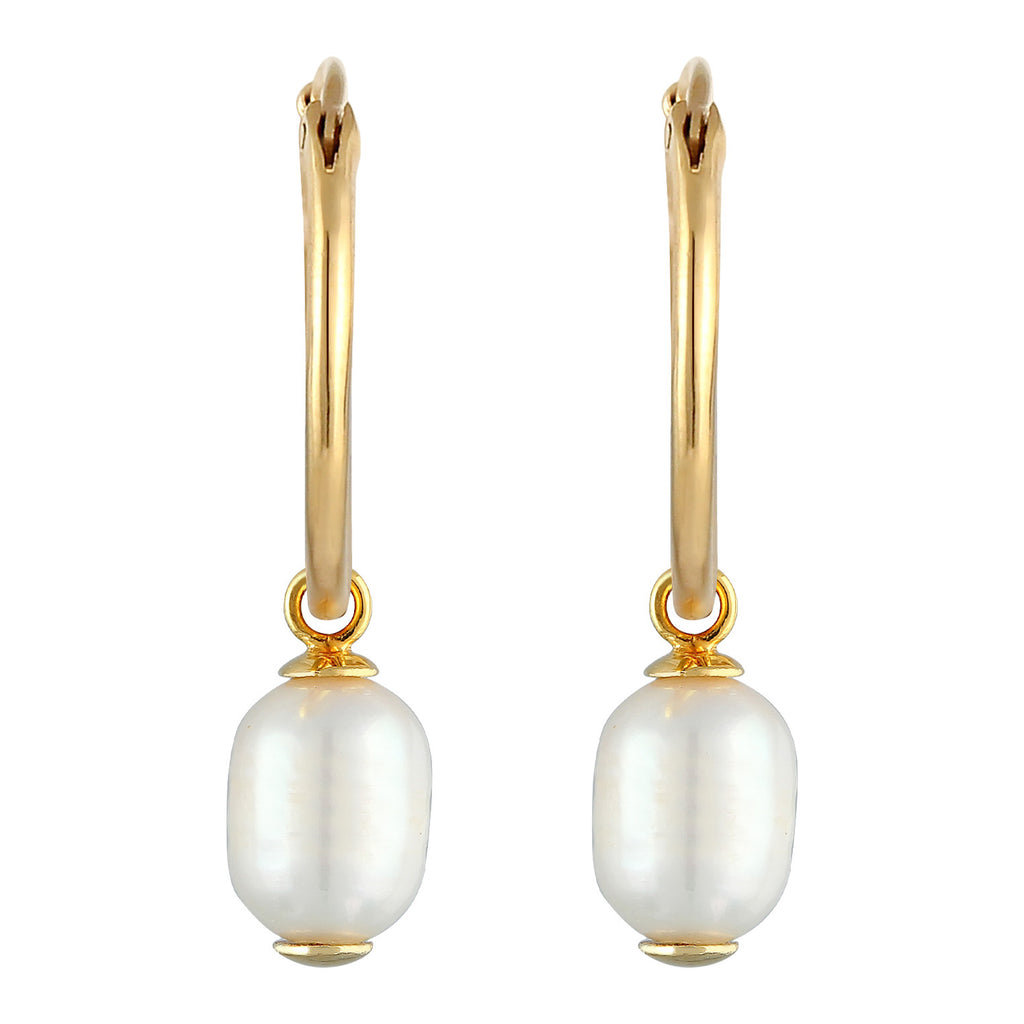 Gold - Elli PREMIUM | Creolen Barock | Süßwasserperle | 925er Sterling Silber