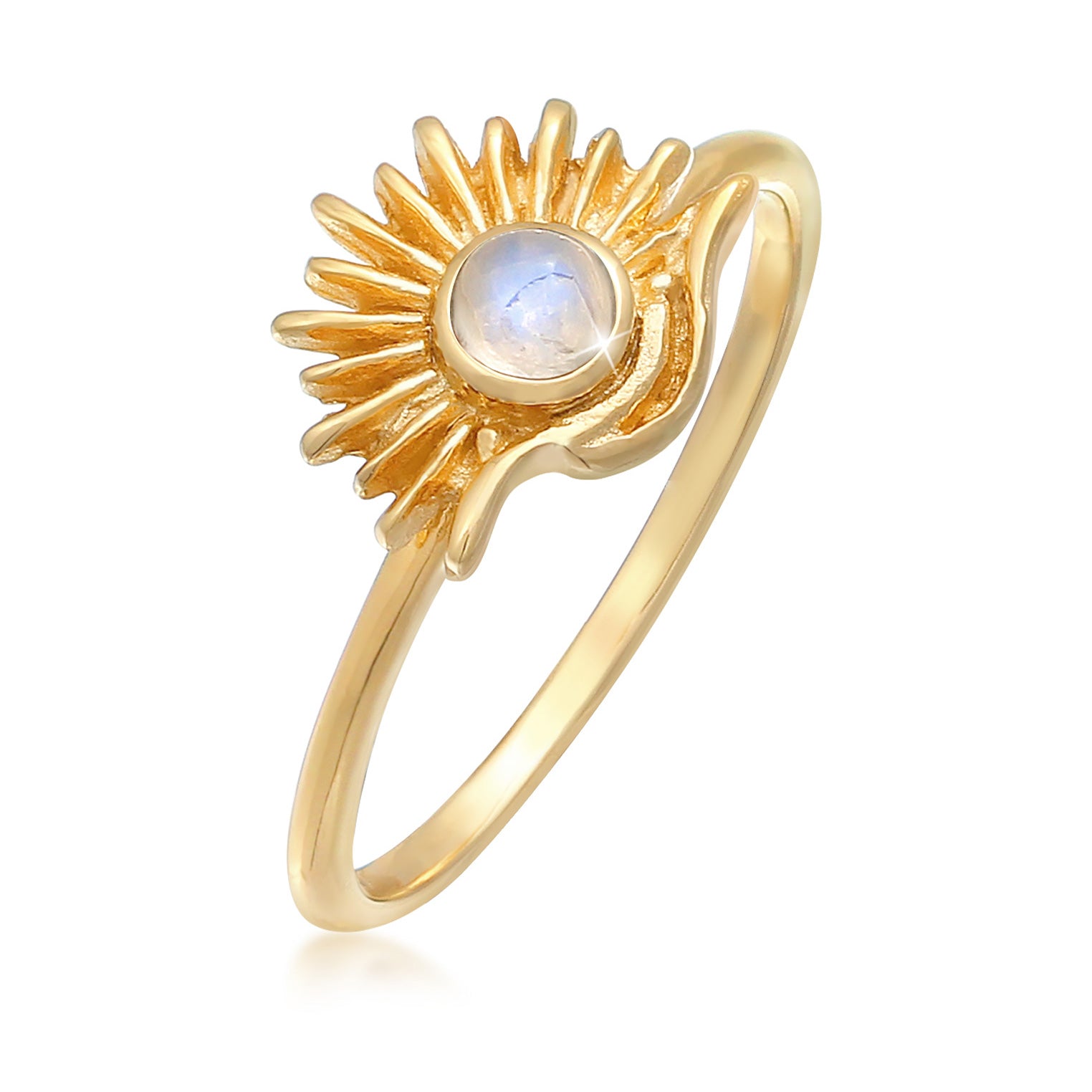 Gold - Elli | Ring Sonne | Mondstein (Weiß) | 925er Sterling Silber