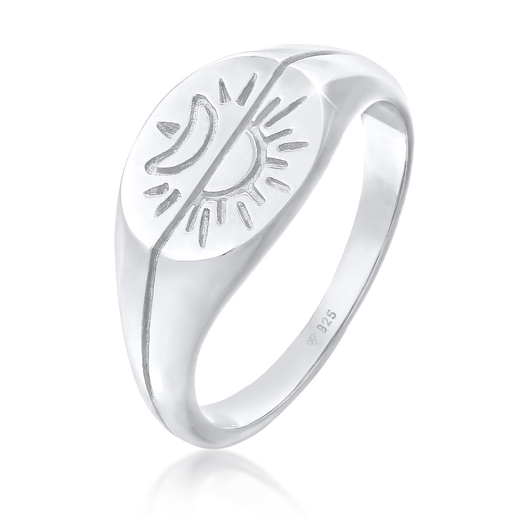 Silber - Elli | Siegelring Sonne & Mond | 925er Sterling Silber
