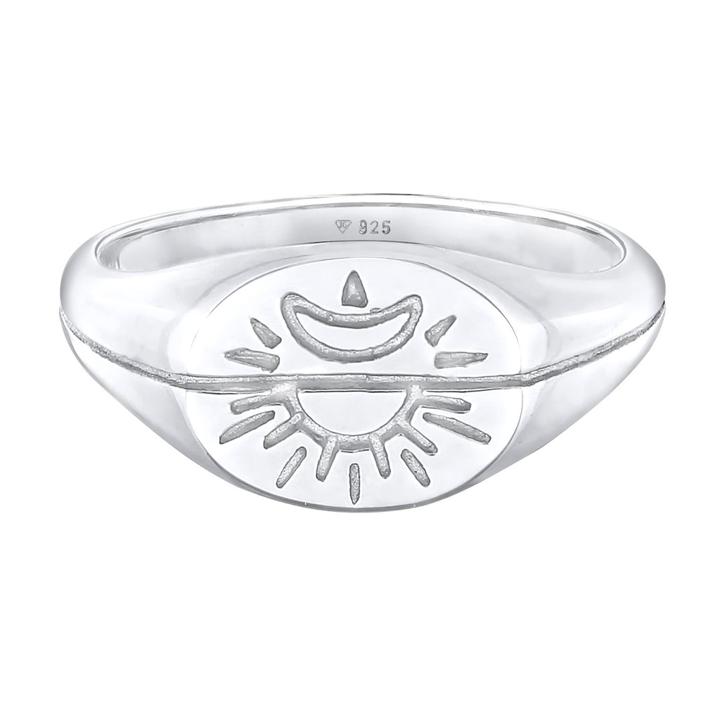 Silber - Elli | Siegelring Sonne & Mond | 925er Sterling Silber