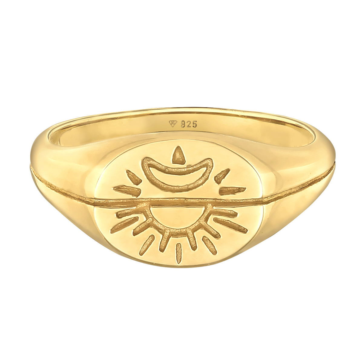 Gold - Elli | Siegelring Sonne & Mond | 925er Sterling Silber