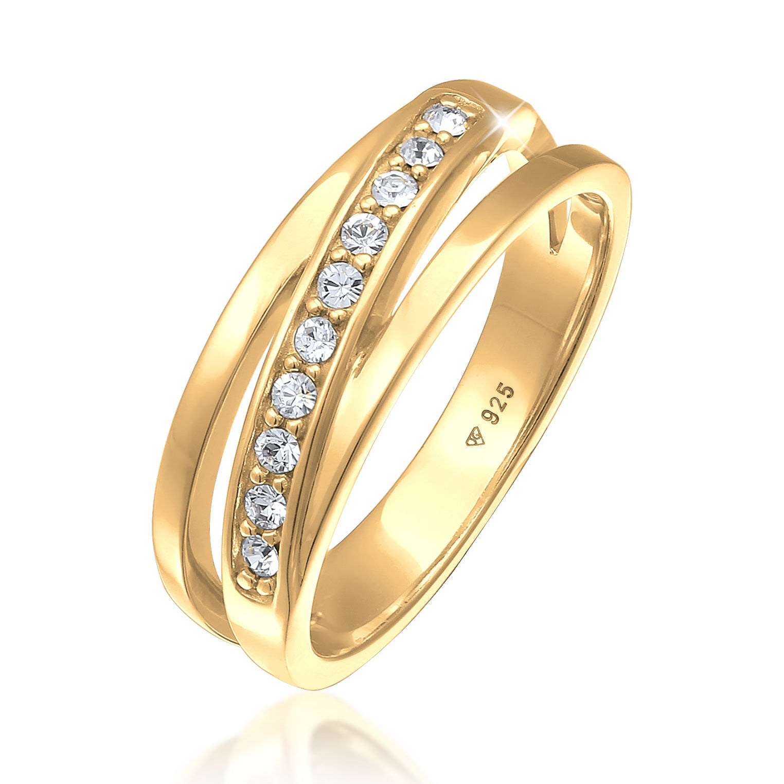 Gold - Elli | Bandring Gedreht | Kristalle (Weiß) | 925er Sterling Silber Vergoldet