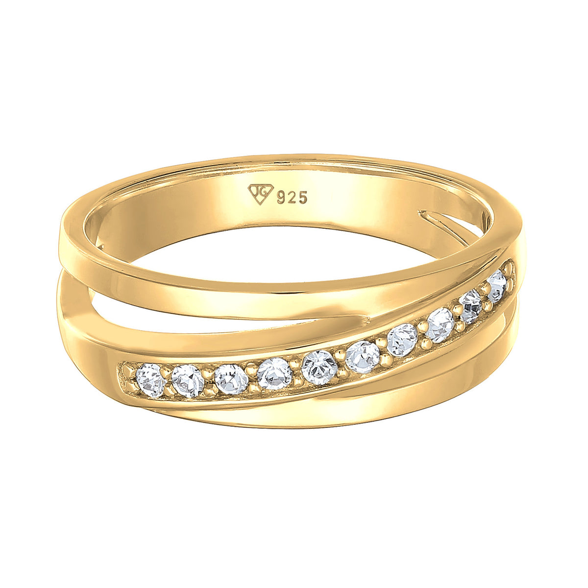 Gold - Elli | Bandring Gedreht | Kristallen von Swarovski® (Weiß) | 925er Sterling Silber Vergoldet