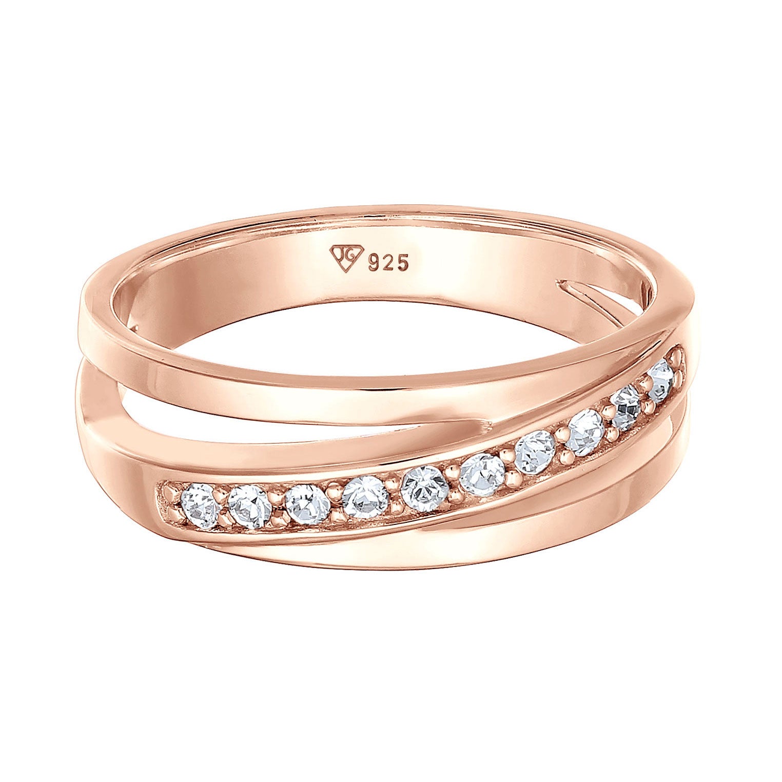 Roségold - Elli | Bandring gedreht | Kristalle (Weiß) | 925er Sterling Silber rosévergoldet