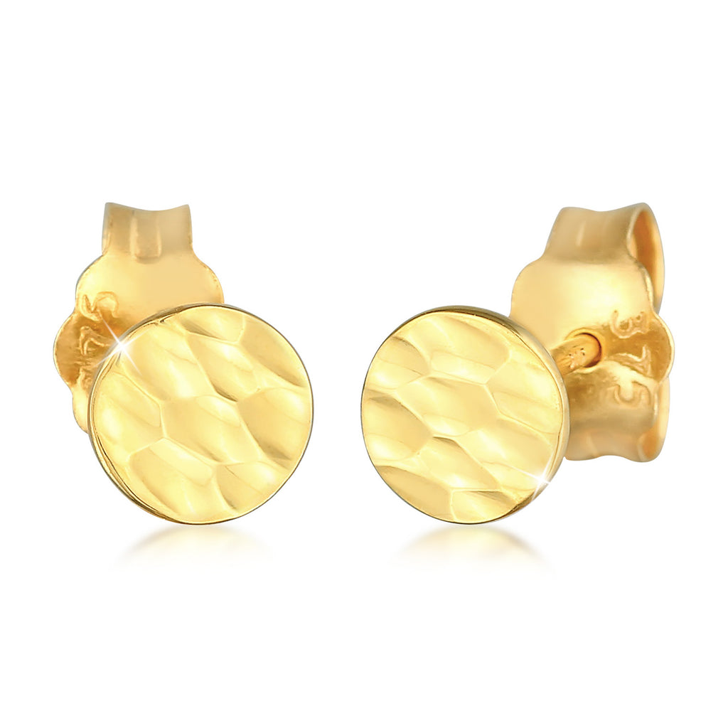 Gold - Elli PREMIUM | Ohrstecker Plättchen gehämmert | 375er Gelbgold