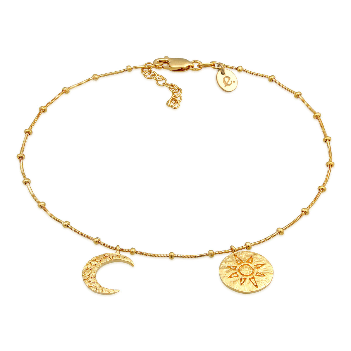 Gold - Elli | Fußkettchen Sonne Mond | 925er Sterling Silber Vergoldet