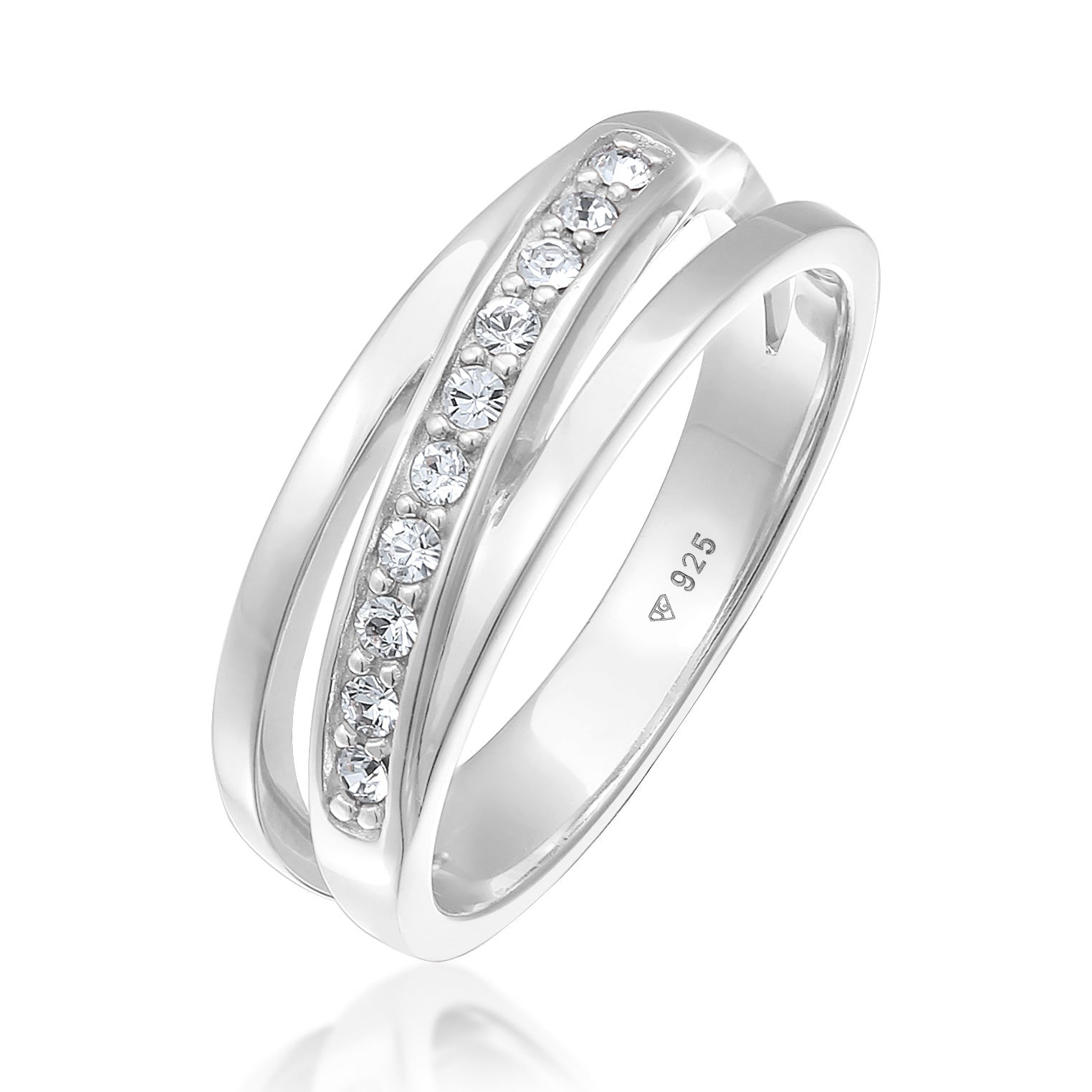 Silber - Elli | Bandring gedreht | Mit Kristallen von Swarovski® (Weiß) | 925er Sterling Silber