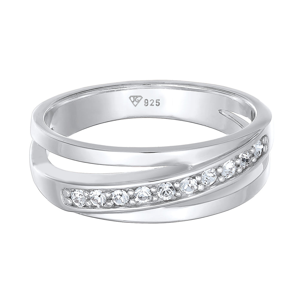 Silber - Elli | Bandring gedreht | Mit Kristallen von Swarovski® (Weiß) | 925er Sterling Silber
