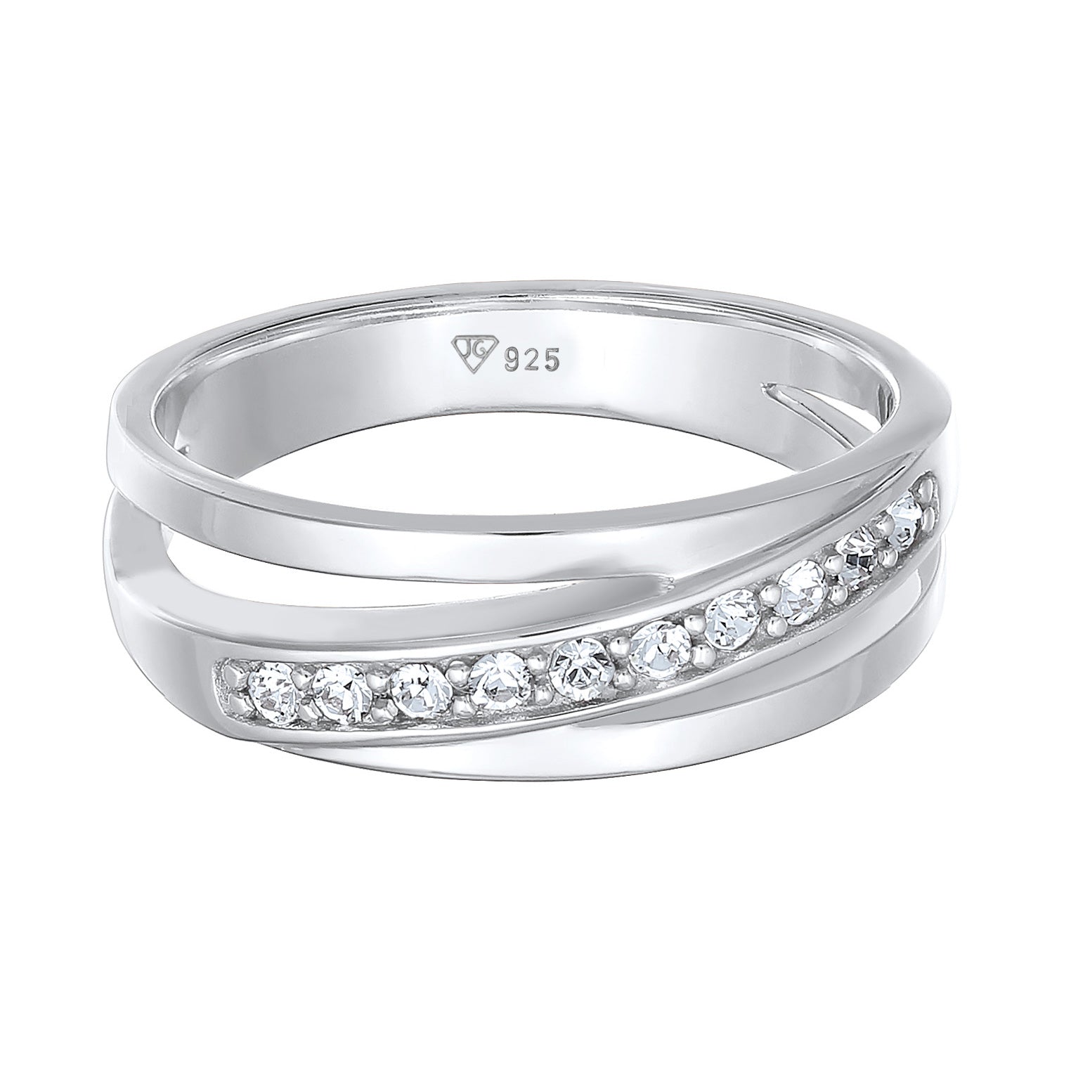 Silber - Elli | Bandring gedreht | Mit Kristallen von Swarovski® (Weiß) | 925er Sterling Silber