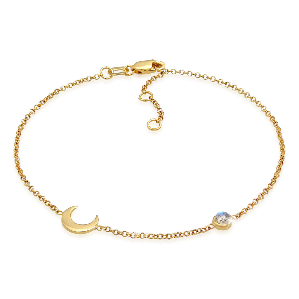 Gold - Elli PREMIUM | Armband Halbmond | Labradorit (Grau) | 375er Gelbgold