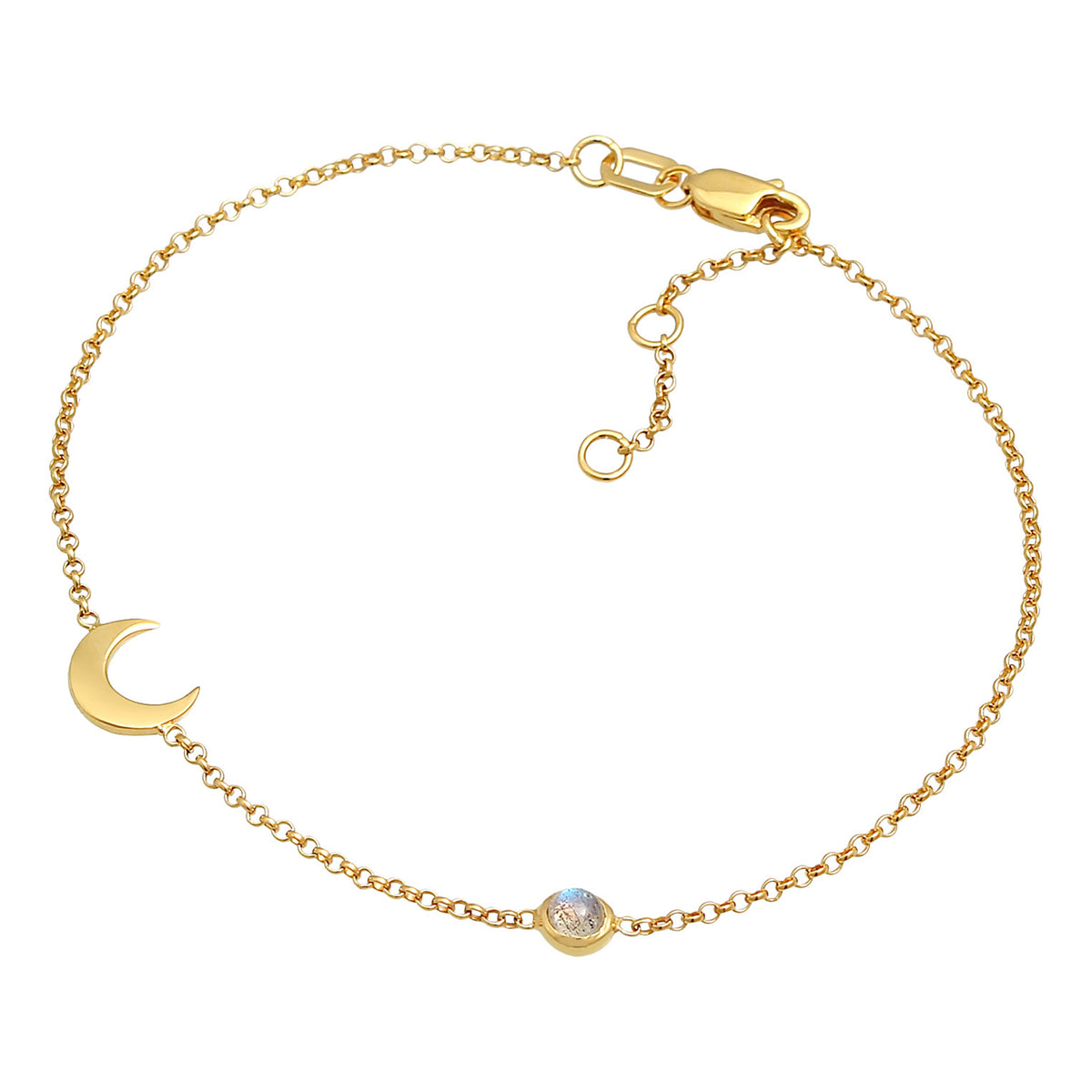 Gold - Elli PREMIUM | Armband Halbmond | Labradorit (Grau) | 375er Gelbgold