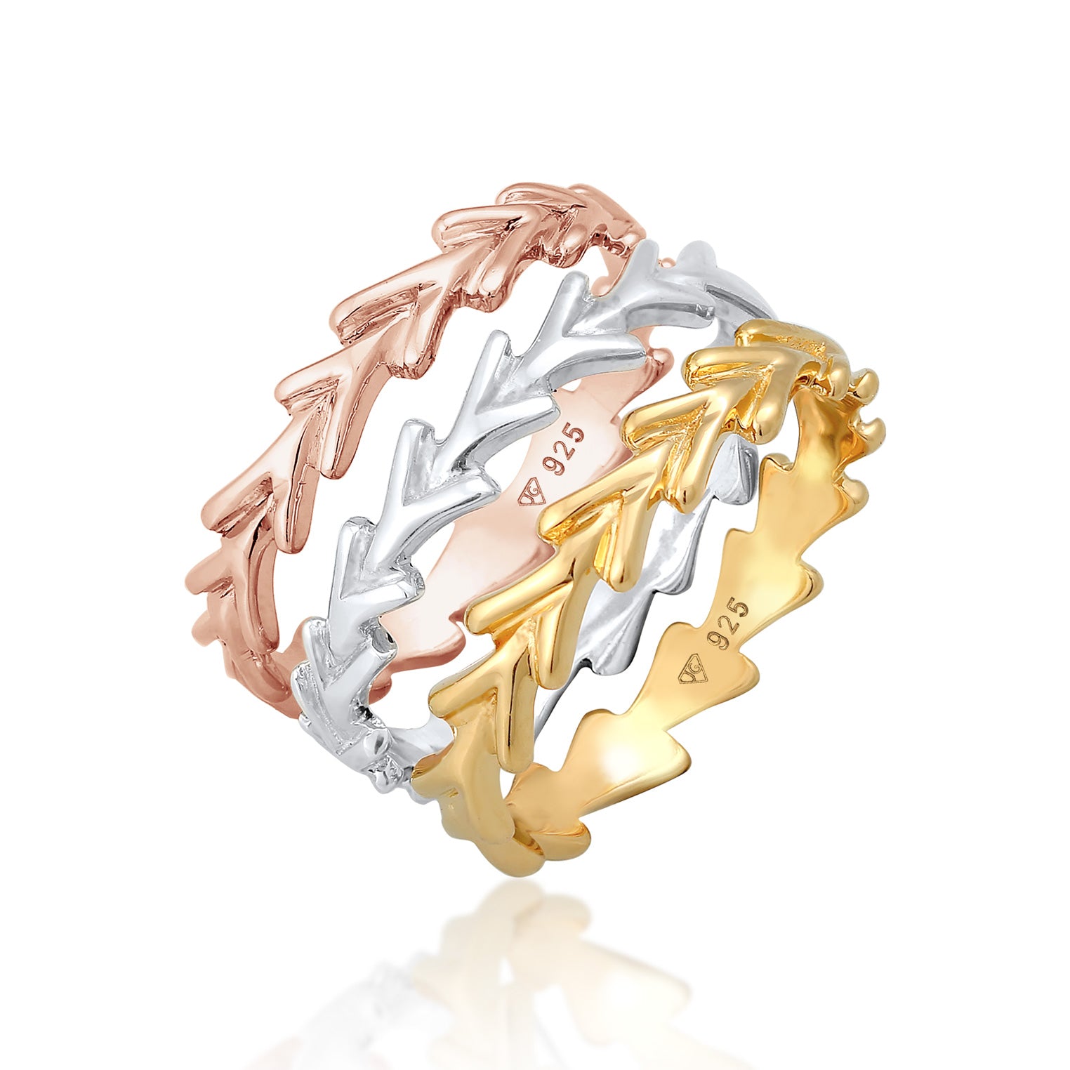 Dreifarbig - Elli | Ringset Tricolor | 925er Sterling Silber Vergoldet