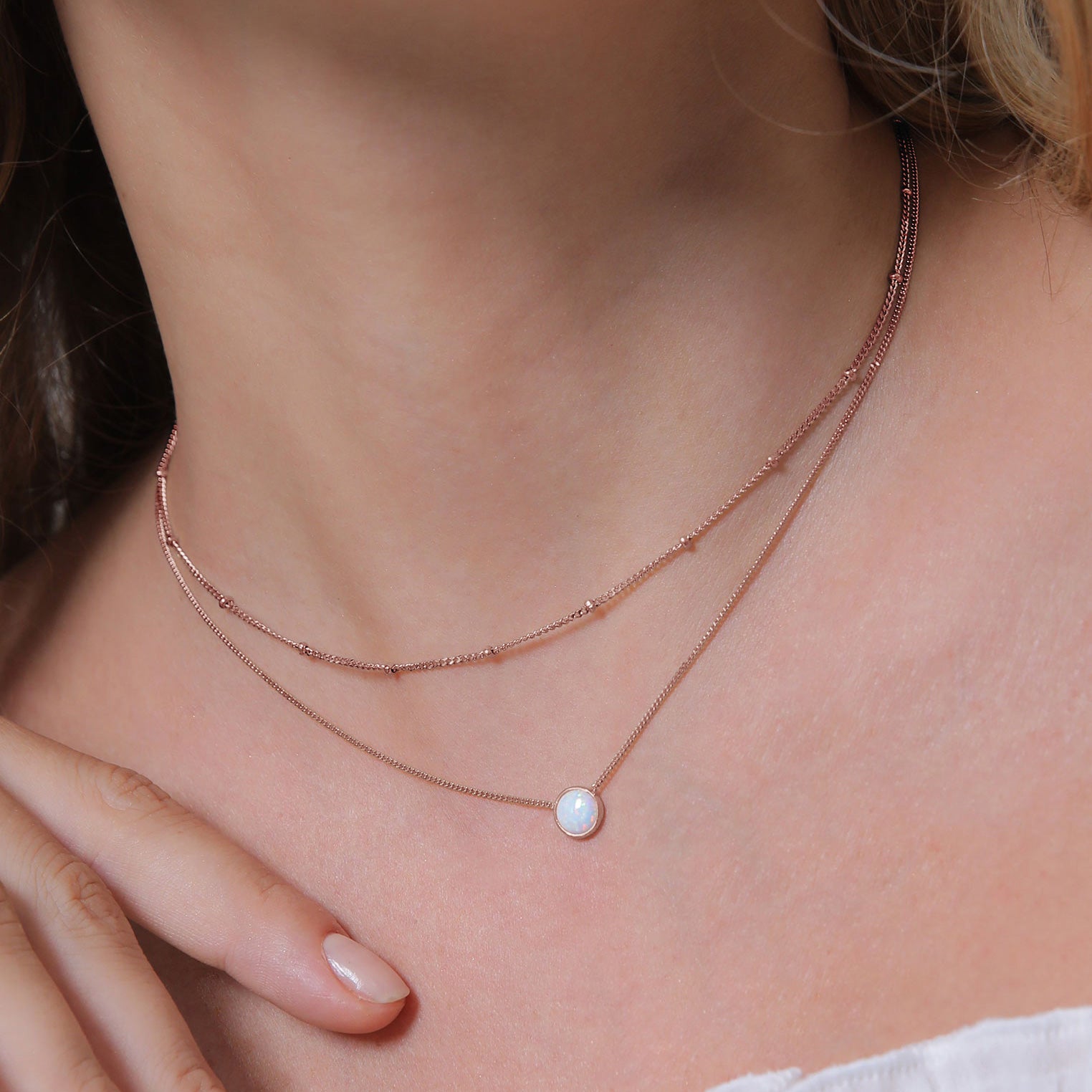 Roségold - Elli | Choker | Opal (Weiß) | 925 Sterling Silber Rosévergoldet
