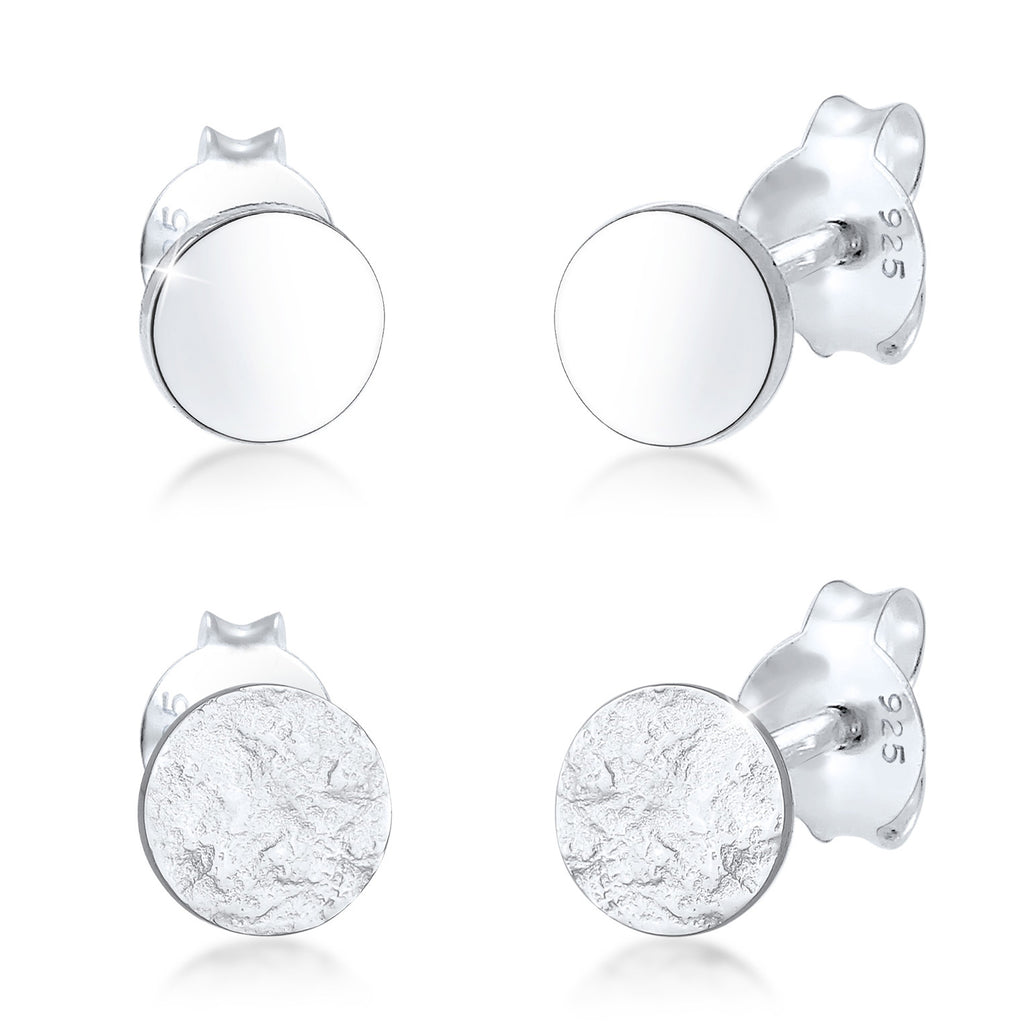 Silber - Elli | Ohrstecker 2er Set Matt & Glänzend | 925er Sterling Silber