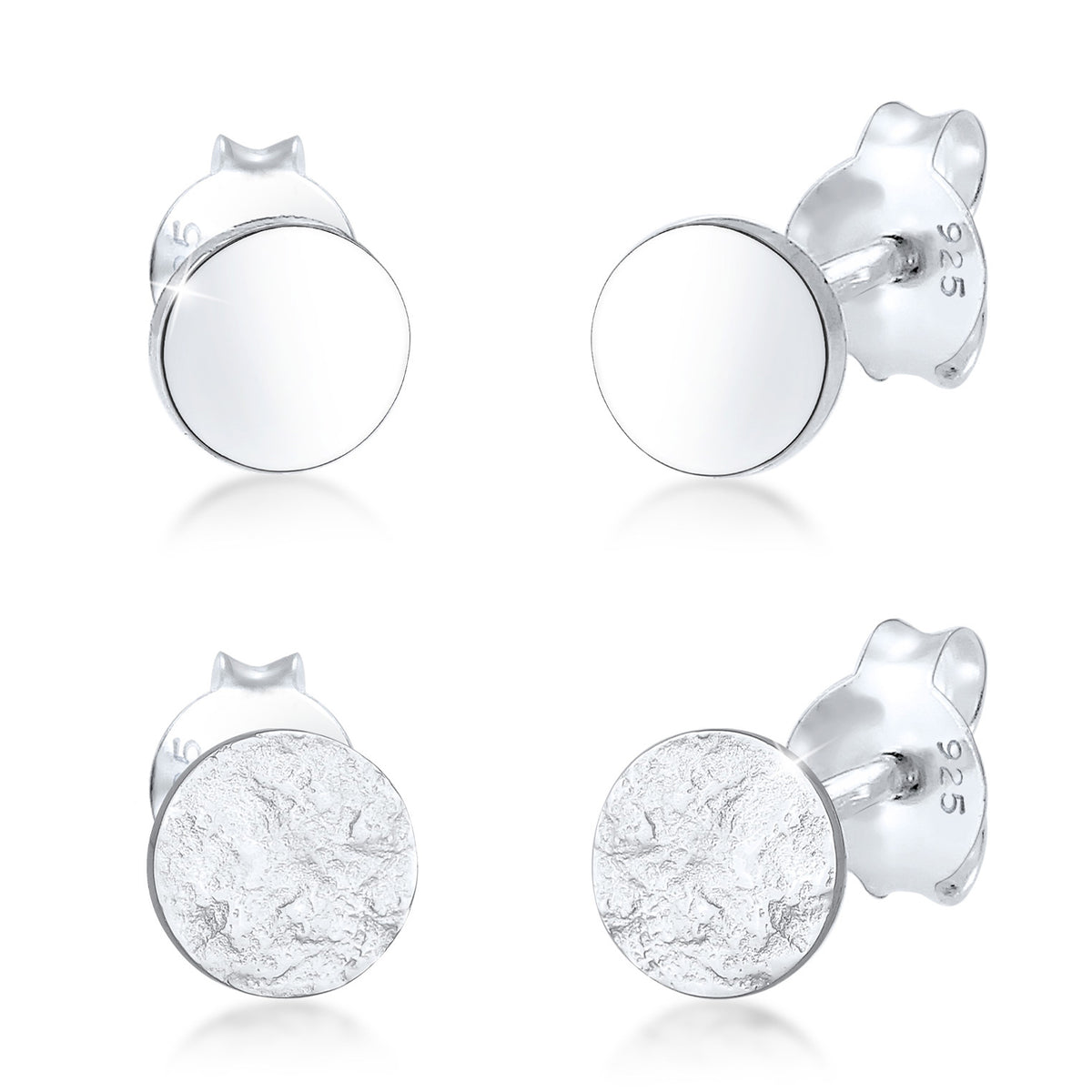 Silber - Elli | Ohrstecker 2er Set Matt & Glänzend | 925er Sterling Silber