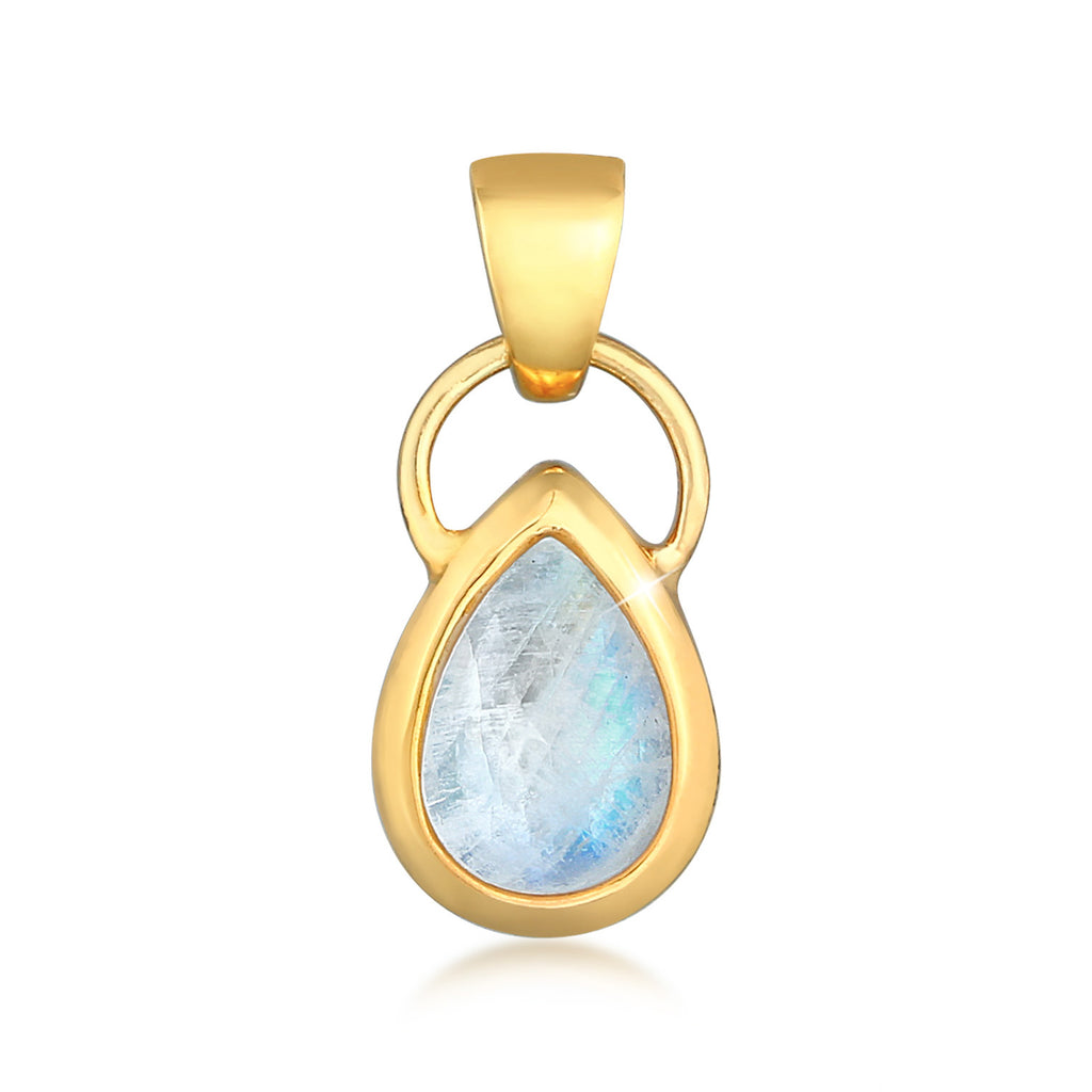 Gold - Elli | Anhänger Tropfen | Mondstein (Blau) | 925er Sterling Silber Vergoldet
