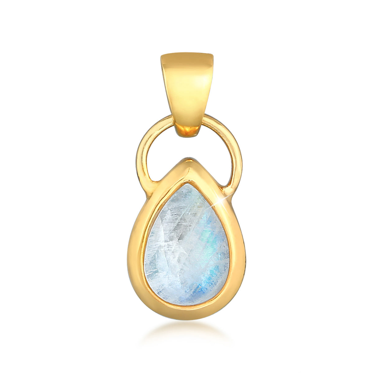 Gold - Elli | Anhänger Tropfen | Mondstein (Blau) | 925er Sterling Silber Vergoldet