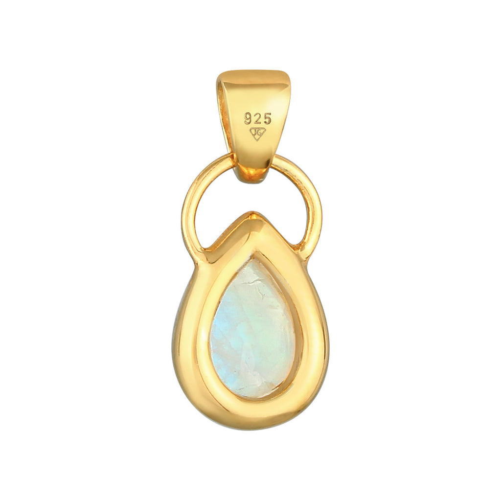 Gold - Elli | Anhänger Tropfen | Mondstein (Blau) | 925er Sterling Silber Vergoldet