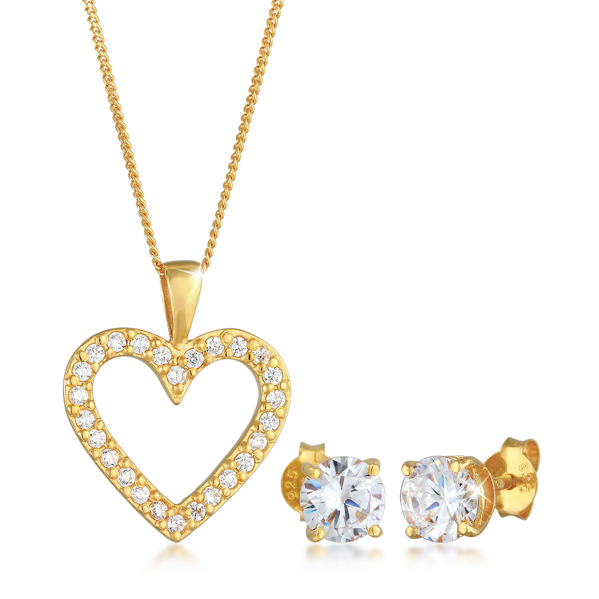 Gold - Elli | Schmuckset Herz | Zirkonia (weiß) | 925er Sterling Silber