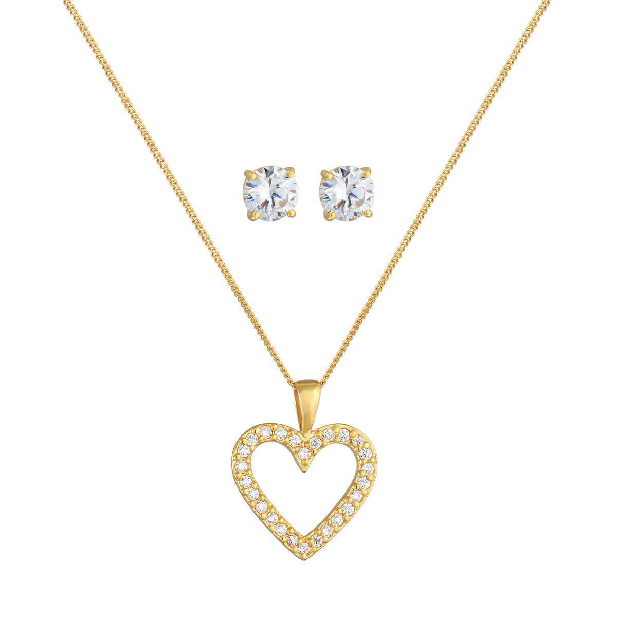 Gold - Elli | Schmuckset Herz | Zirkonia (weiß) | 925er Sterling Silber