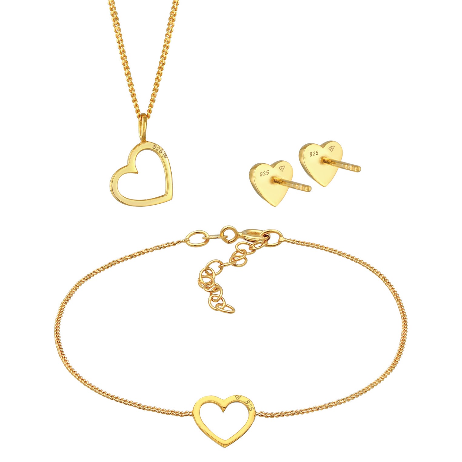 Gold - Elli | Schmuckset Herz Cut Out | 925er Sterling Silber