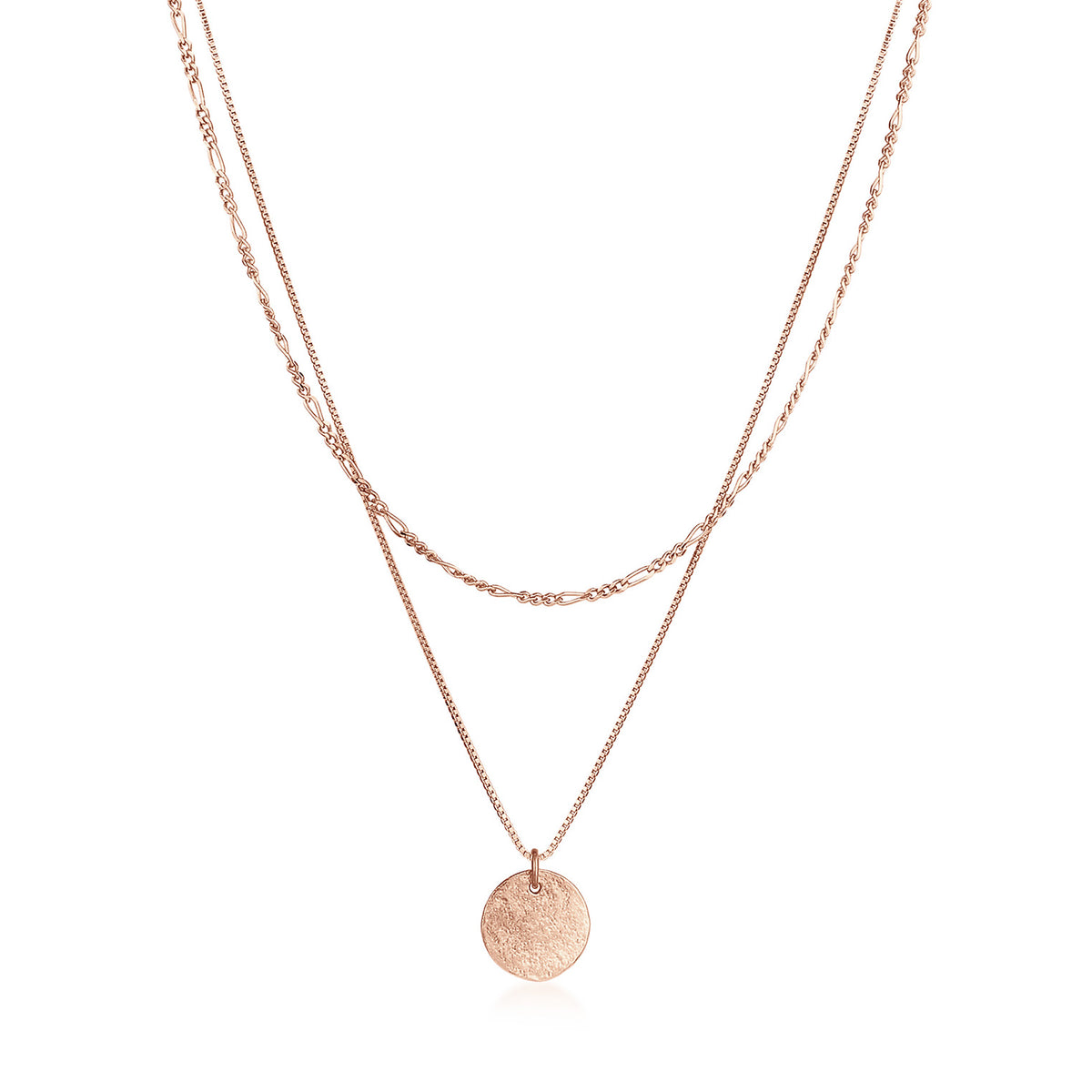 Roségold - Elli | Layer-Halskette Münze Figaro | 925 Sterling Silber Rosévergoldet