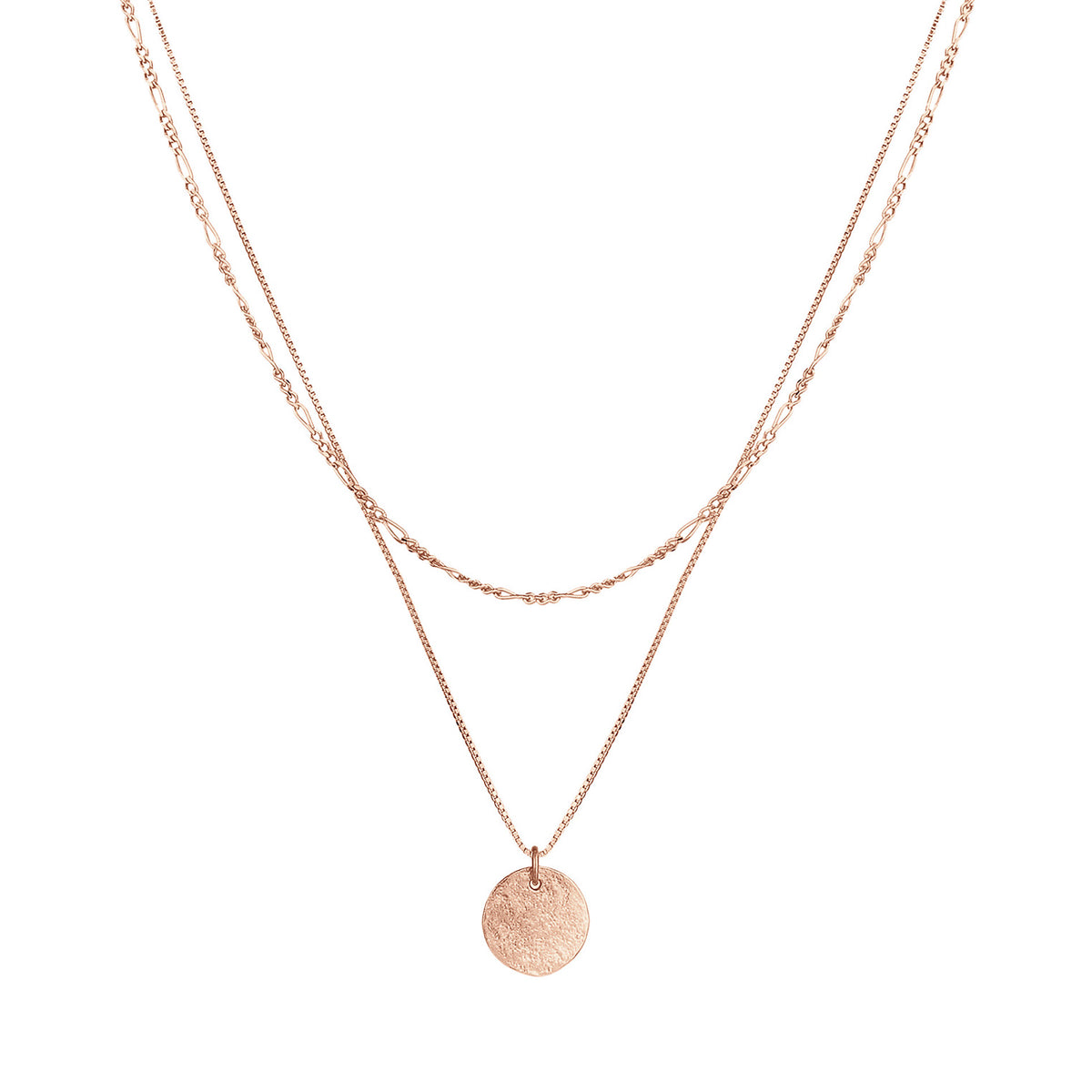Roségold - Elli | Layer-Halskette Münze Figaro | 925 Sterling Silber Rosévergoldet
