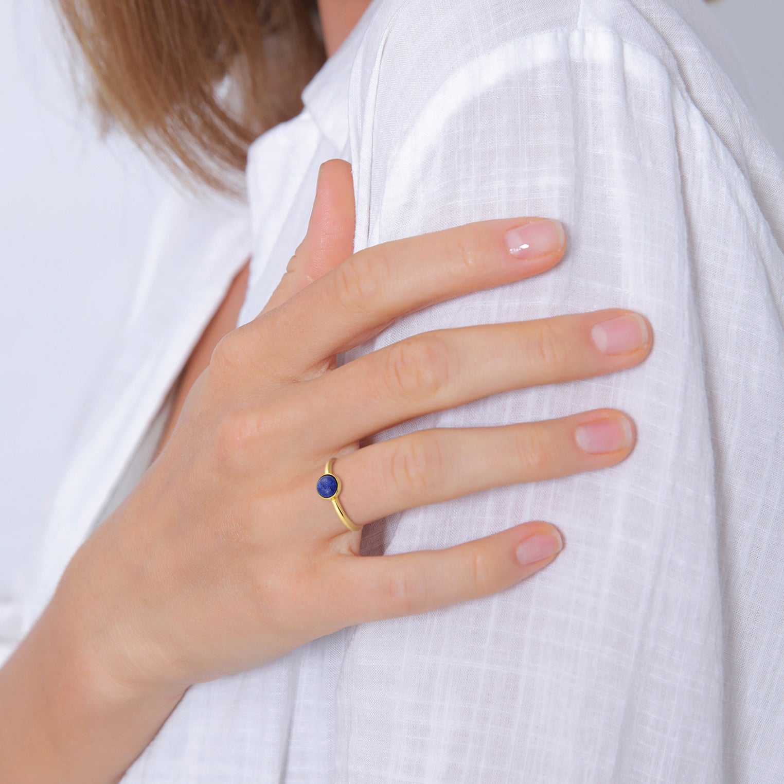 Gold - Elli PREMIUM | Solitär-Ring | Lapis Lazuli (Blau) | 925er Sterling Silber