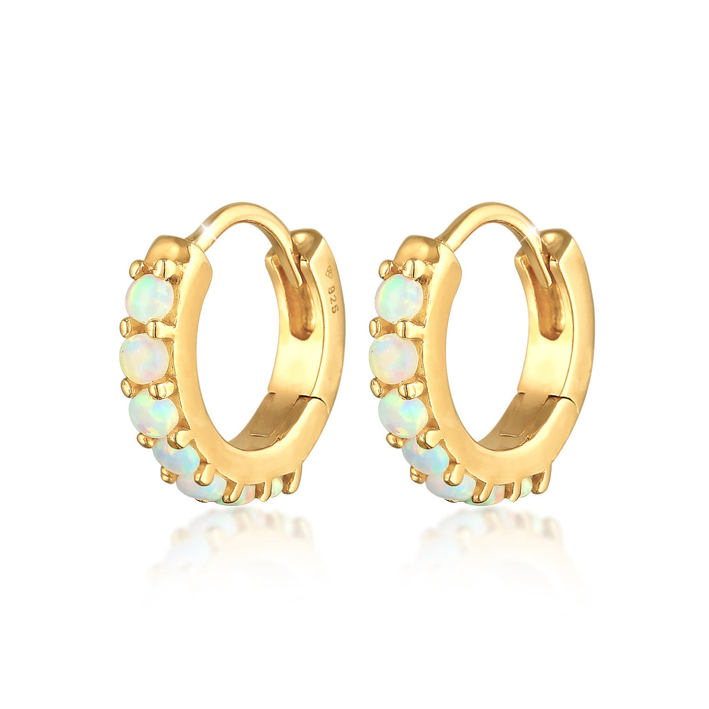 Gold - Elli | Creolen | Opal (Weiß) | 925er Sterling Silber
