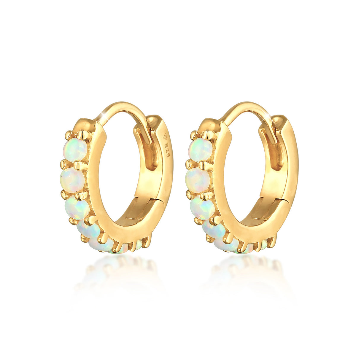 Gold - Elli | Creolen | Opal (Weiß) | 925er Sterling Silber