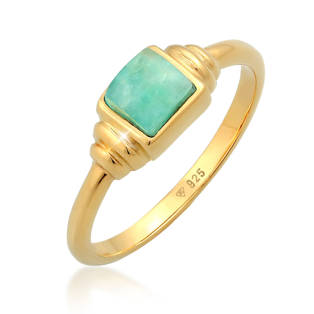 Gold - Elli PREMIUM | Siegelring Quadrat Vintage | Amazonit (Blau) | 925er Sterling Silber
