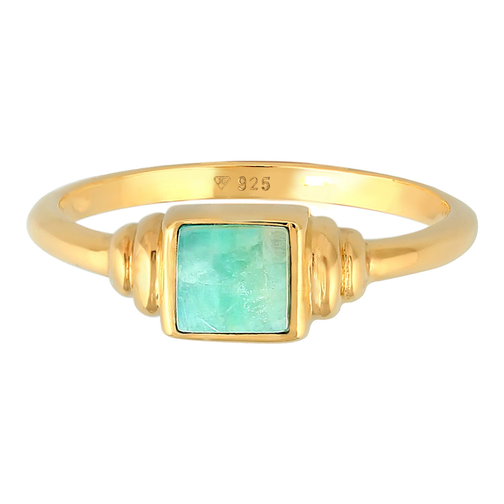 Gold - Elli PREMIUM | Siegelring Quadrat Vintage | Amazonit (Blau) | 925er Sterling Silber