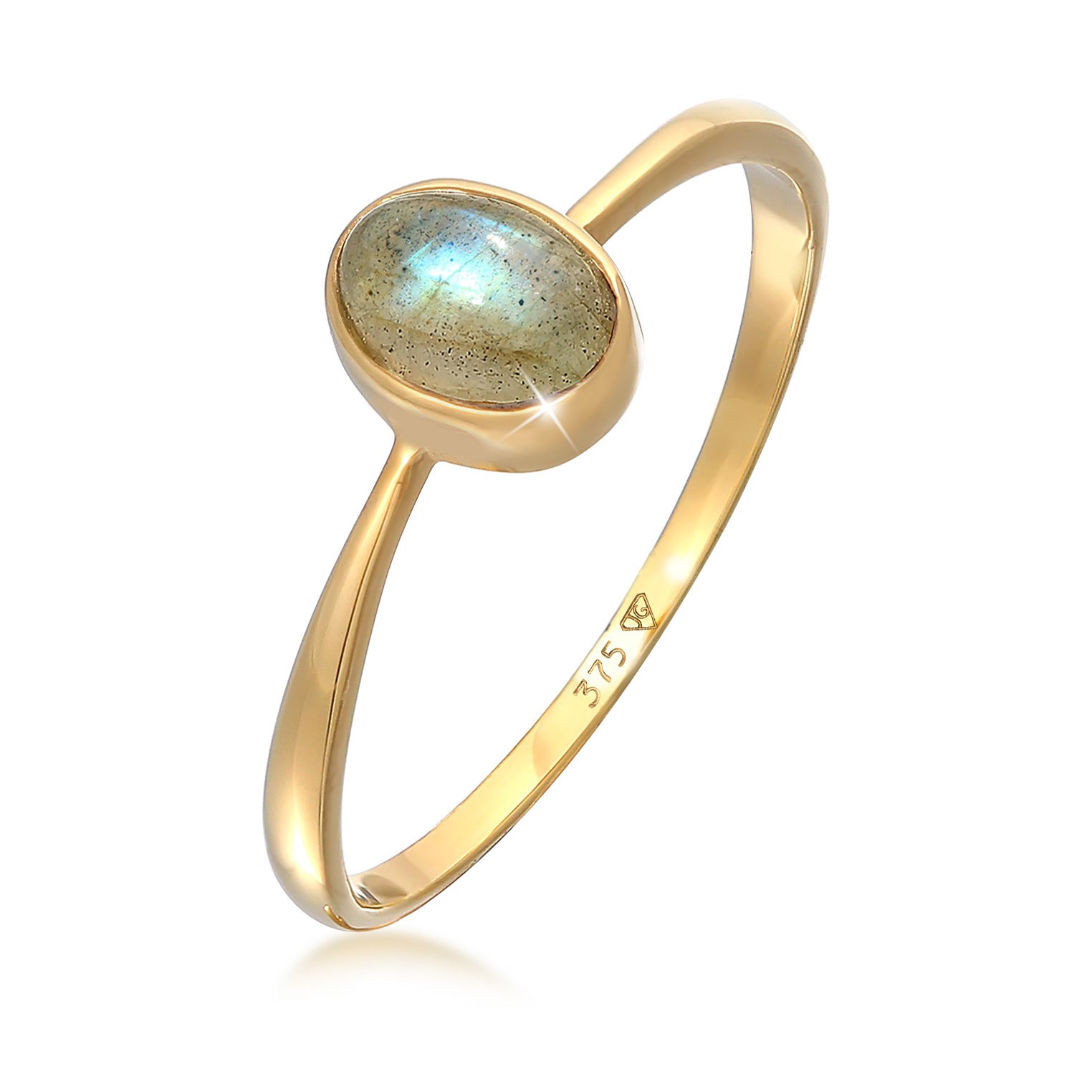 Gold - Elli PREMIUM | Solitär-Ring Verlobung | Labradorit ( Grau ) | 375er Gelbgold