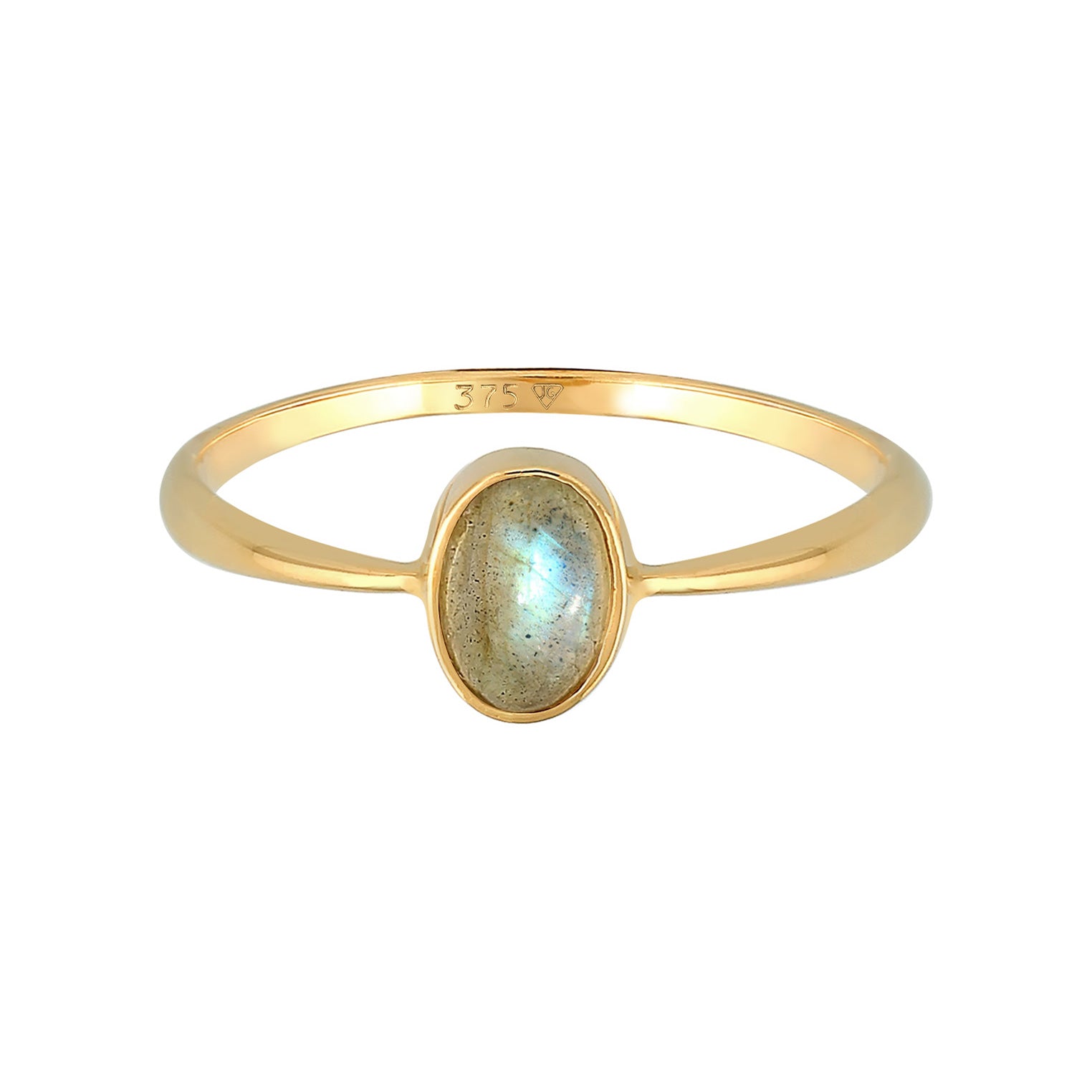 Gold - Elli PREMIUM | Solitär-Ring Verlobung | Labradorit ( Grau ) | 375er Gelbgold