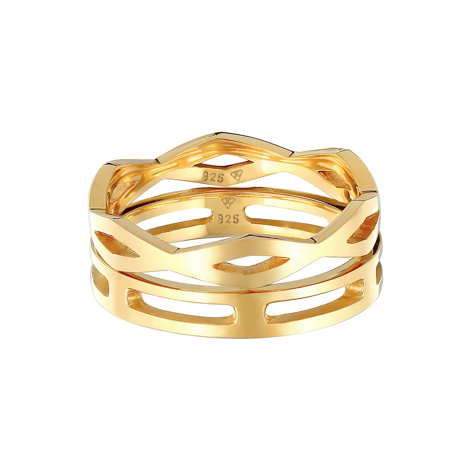 Gold - Elli | Stapelring 2er Set Geo | 925er Sterling Silber