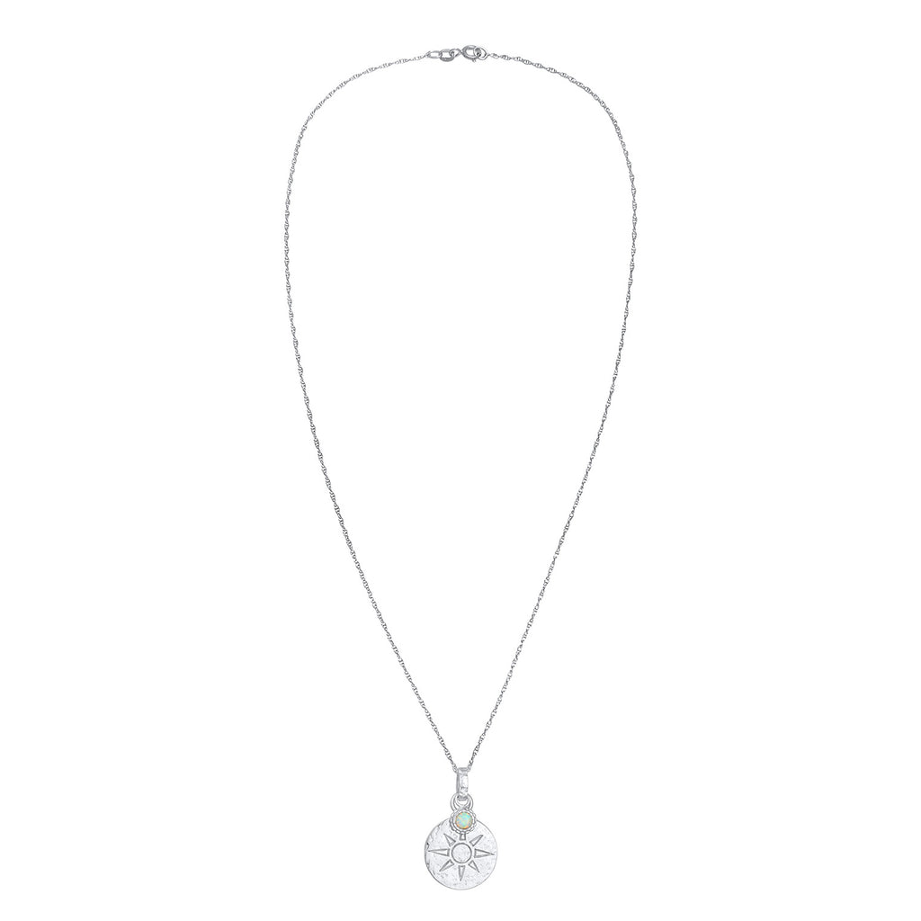 Silber - Elli | Halskette Plättchen Sonne | Synthetischer Opal (Weiß) | 925er Sterling Silber