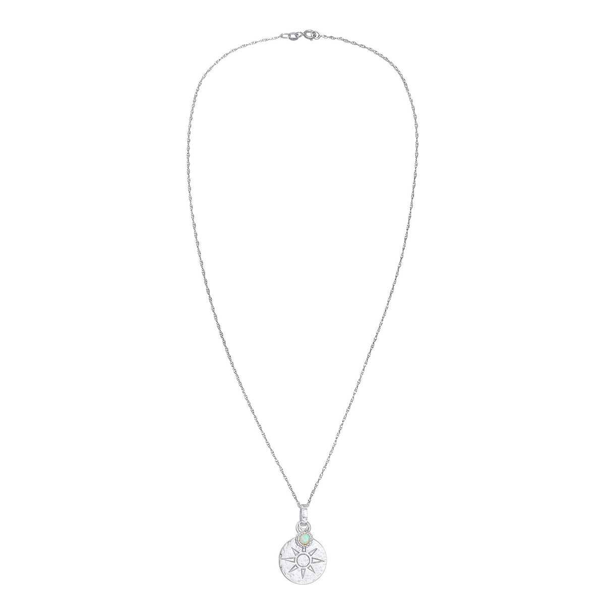 Silber - Elli | Halskette Plättchen Sonne | Synthetischer Opal (Weiß) | 925er Sterling Silber