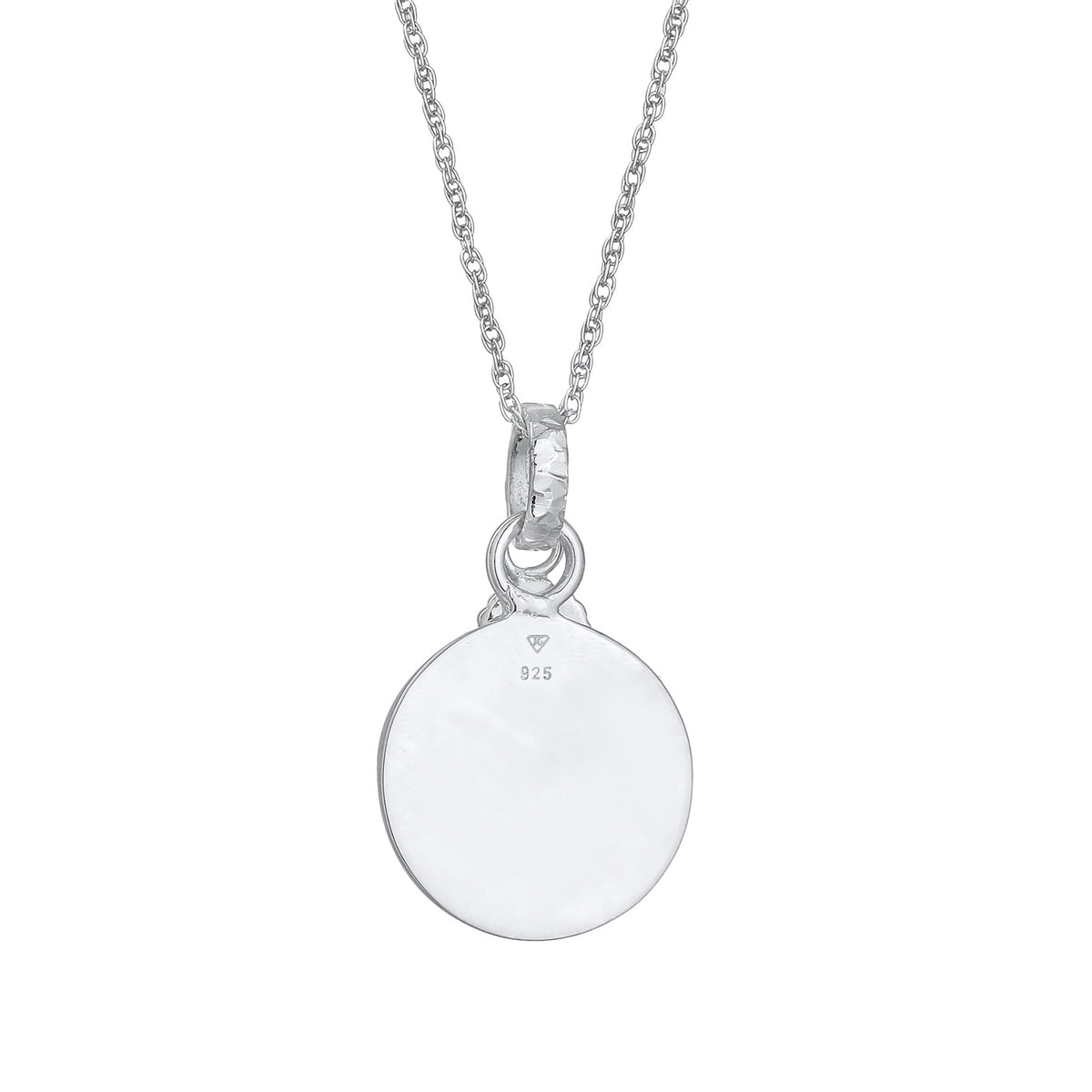 Silber - Elli | Halskette Plättchen Sonne | Synthetischer Opal (Weiß) | 925er Sterling Silber