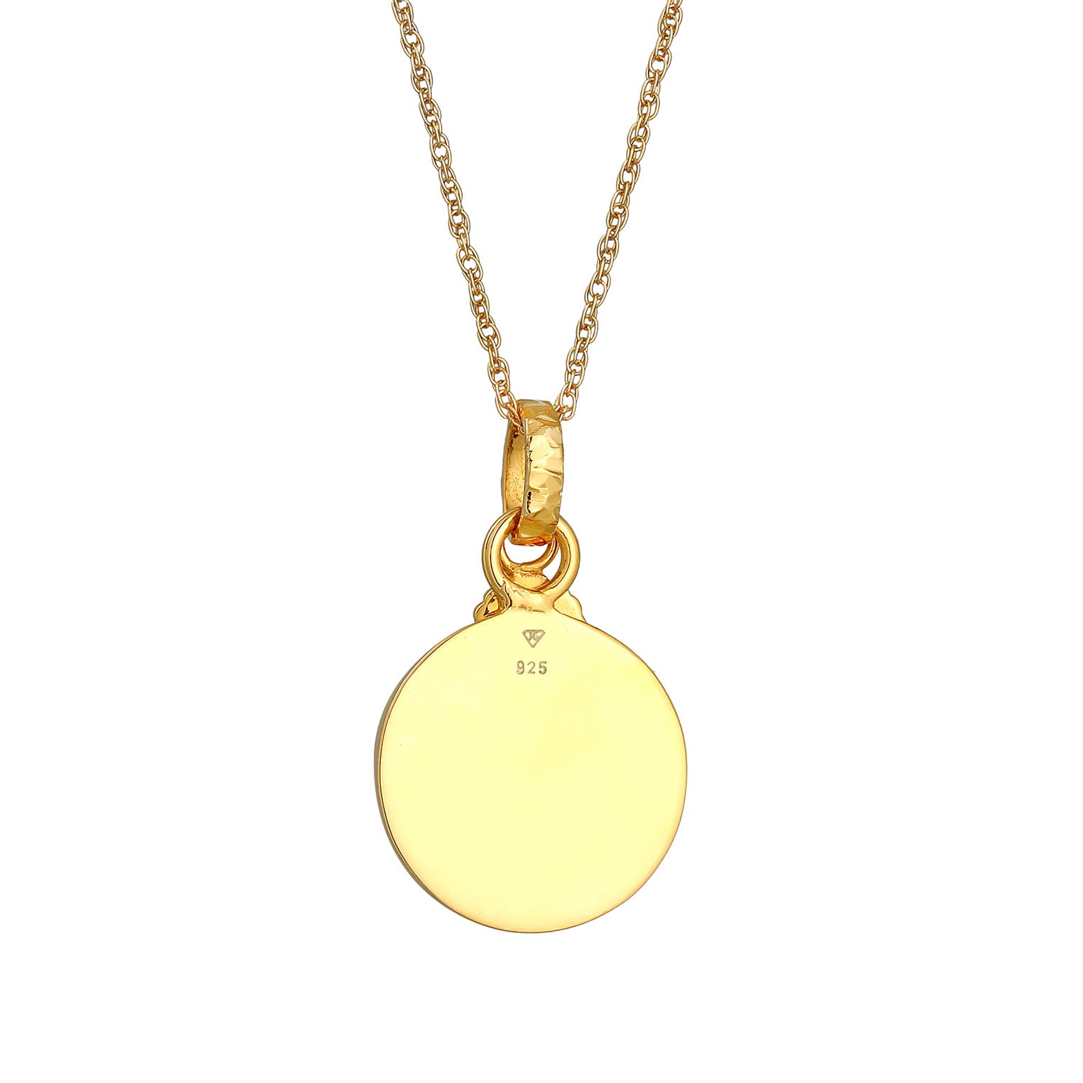 Gold - Elli | Halskette Plättchen Sonne | Synthetischer Opal ( Weiß ) | 925er Sterling Silber